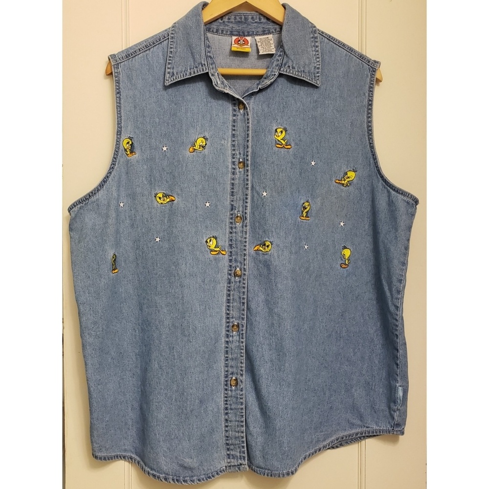Tweety Bird Chambray Jean Button Down Top